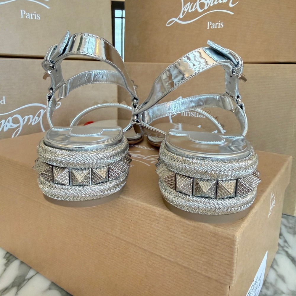 Christian Louboutin Women's Pyrasand 30 studded mirrored leather sandals EU 37.5 - Picture 16 of 16